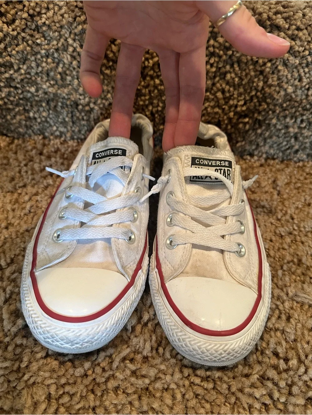 Converse White Low-Top Sneakers with Red Trim